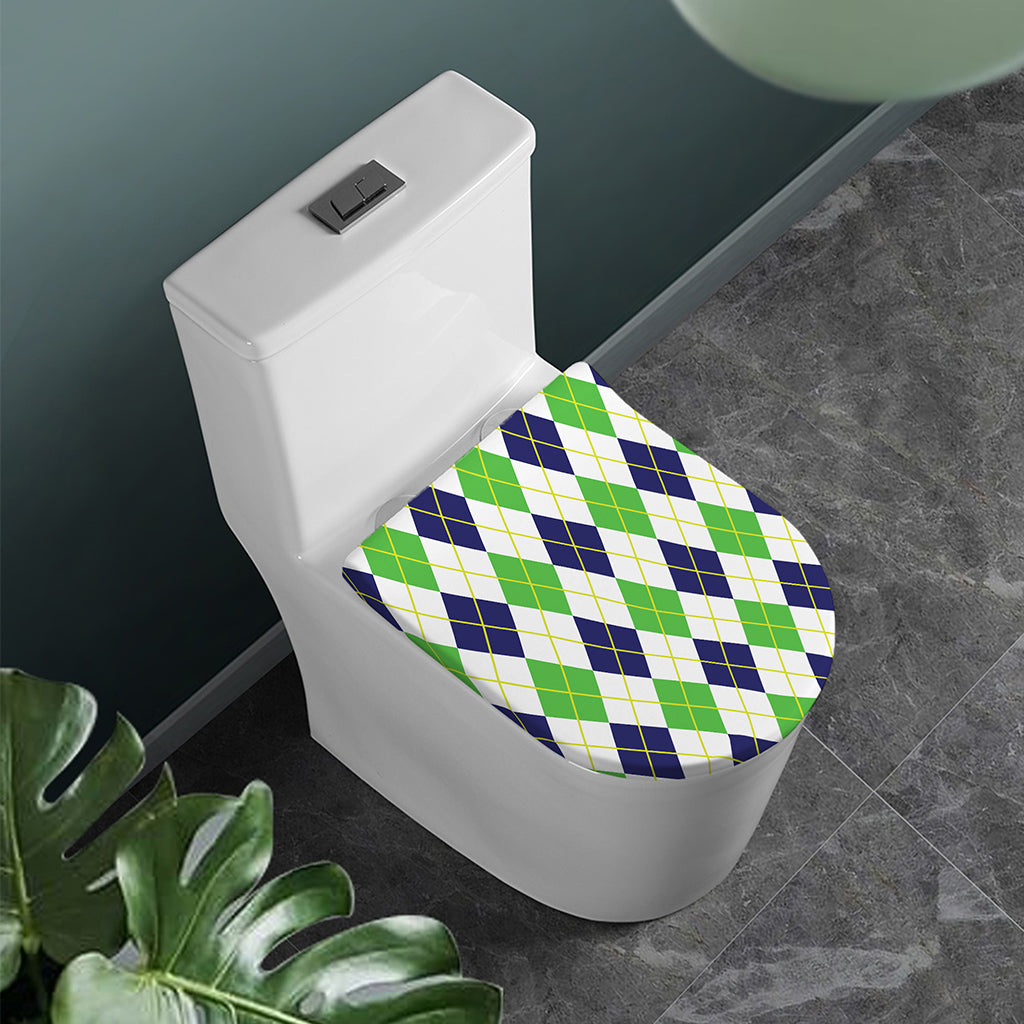 Navy Green And White Argyle Print Toilet Lid Cover