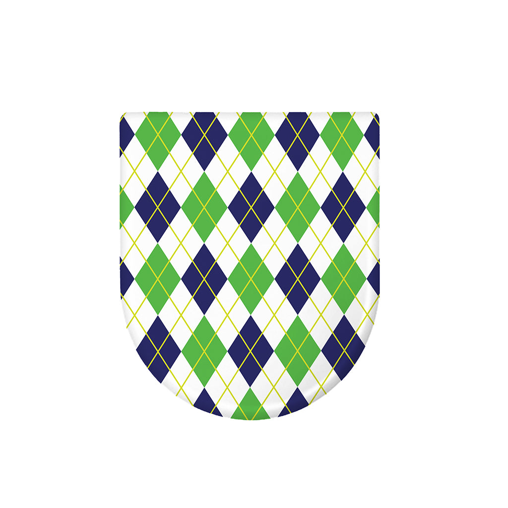 Navy Green And White Argyle Print Toilet Lid Cover