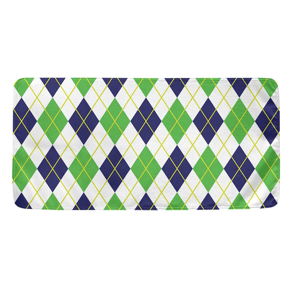 Navy Green And White Argyle Print Towel