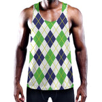 Navy Green And White Argyle Print Training Tank Top