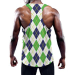 Navy Green And White Argyle Print Training Tank Top