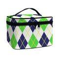 Navy Green And White Argyle Print Travel Makeup Bag