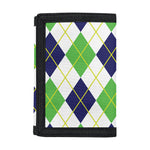 Navy Green And White Argyle Print Trifold Wallet