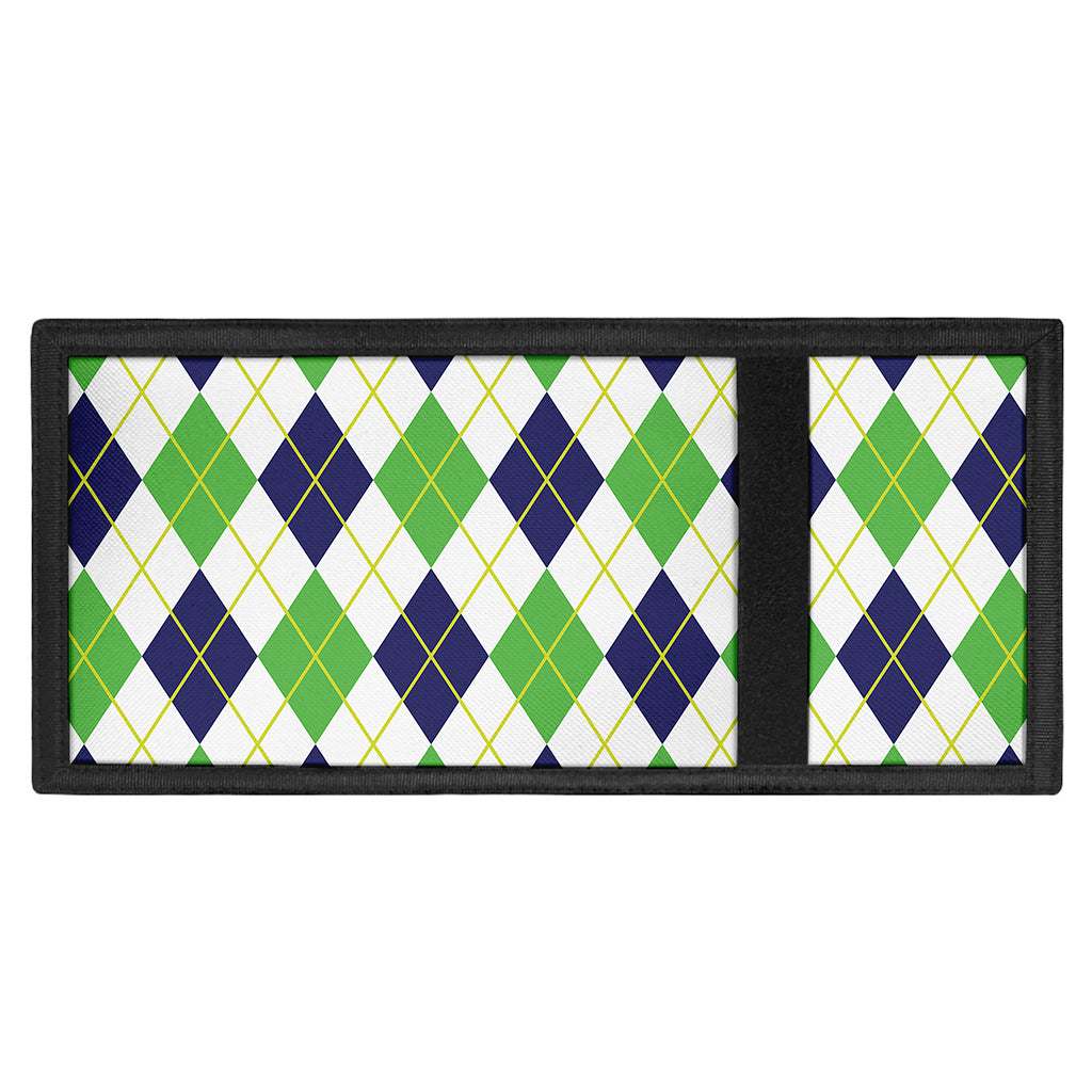 Navy Green And White Argyle Print Trifold Wallet