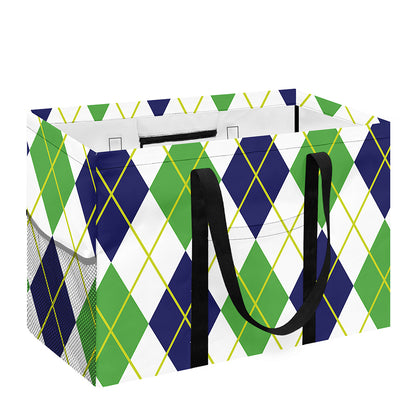 Navy Green And White Argyle Print Utility Tote Bag