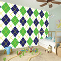 Navy Green And White Argyle Print Wall Sticker