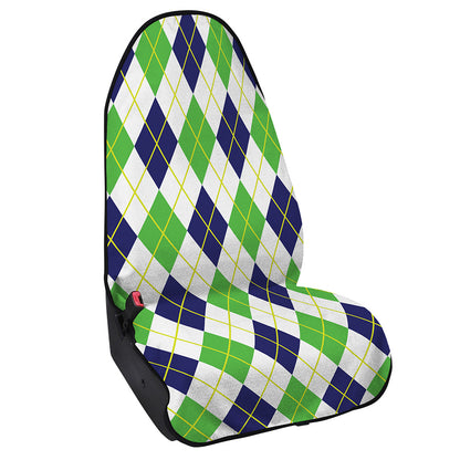 Navy Green And White Argyle Print Waterproof Car Seat Cover