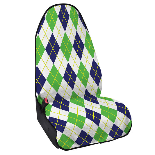Navy Green And White Argyle Print Waterproof Car Seat Cover