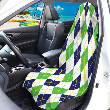 Navy Green And White Argyle Print Waterproof Car Seat Cover
