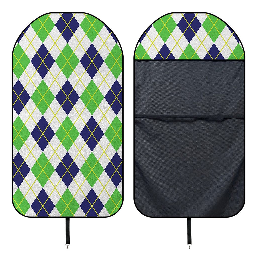 Navy Green And White Argyle Print Waterproof Car Seat Cover