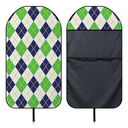 Navy Green And White Argyle Print Waterproof Car Seat Cover