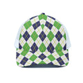 Navy Green And White Argyle Print White Mesh Trucker Hat