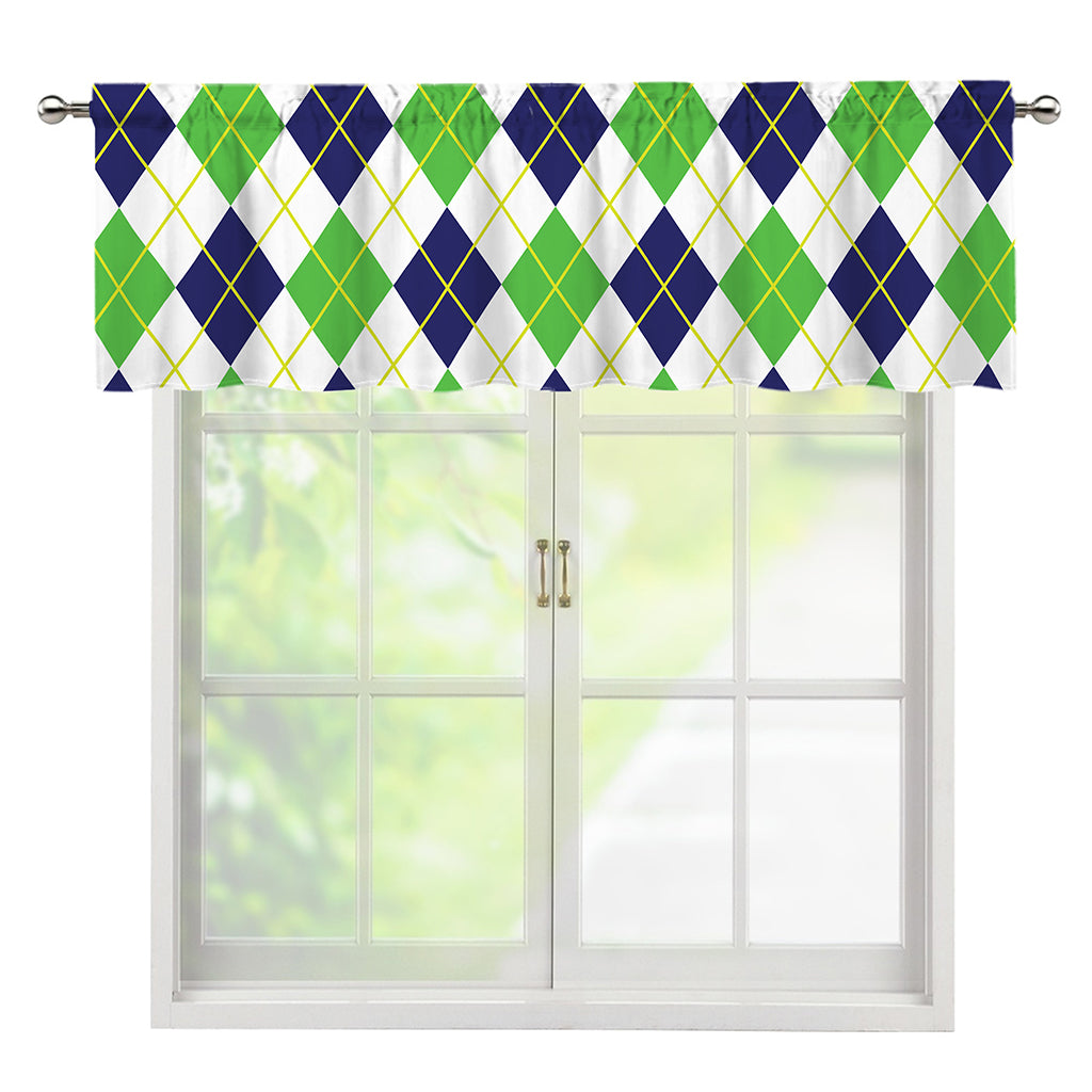 Navy Green And White Argyle Print Window Valance