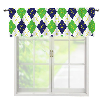 Navy Green And White Argyle Print Window Valance