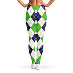 Navy Green And White Argyle Print Women's Leggings