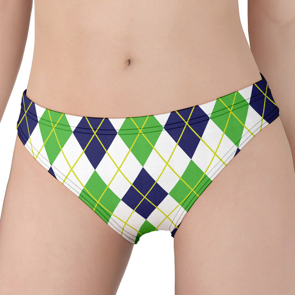 Navy Green And White Argyle Print Women's Panties