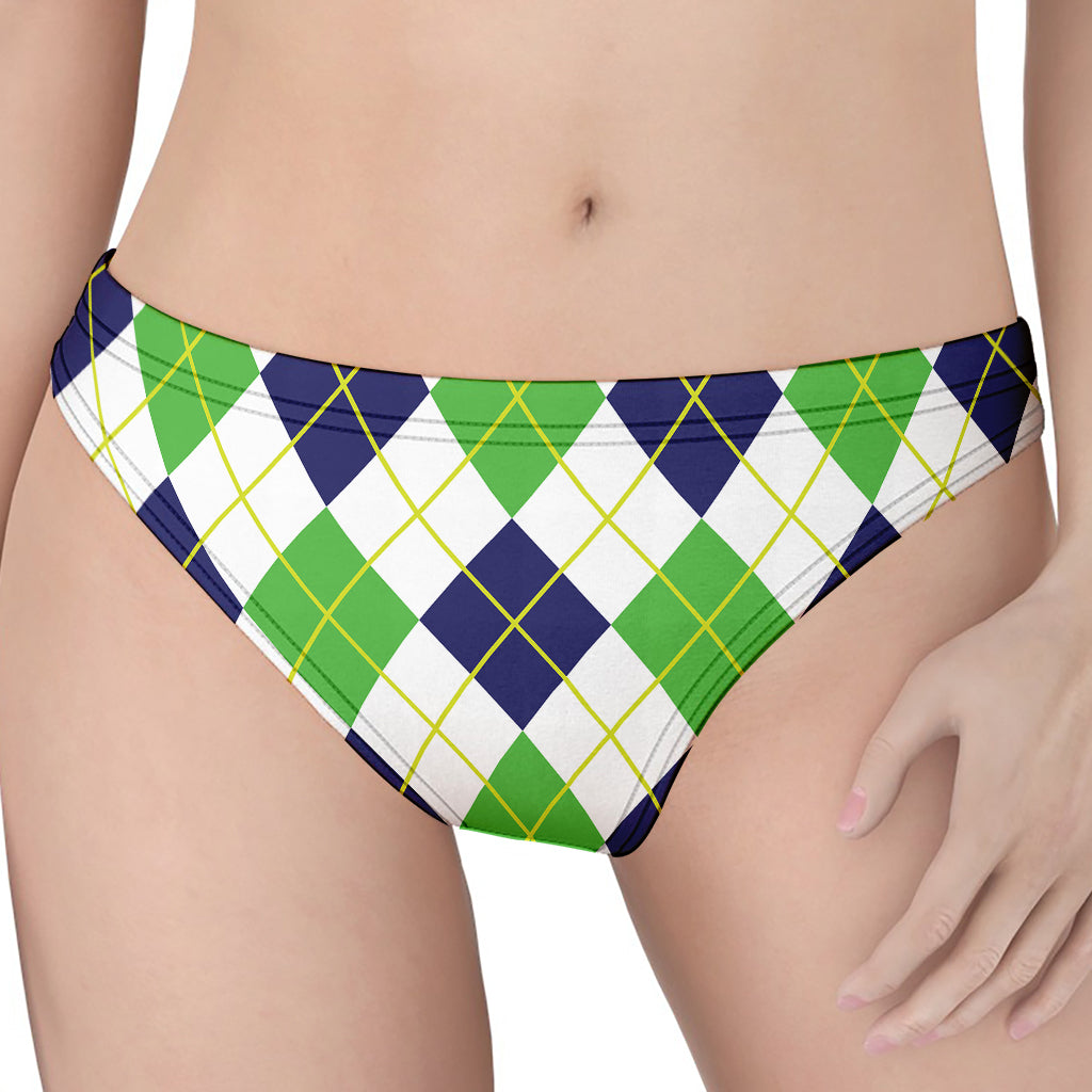 Navy Green And White Argyle Print Women's Thong