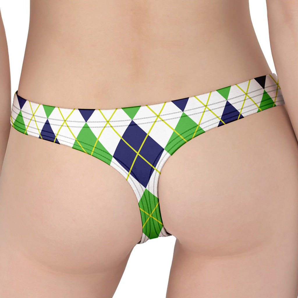 Navy Green And White Argyle Print Women's Thong