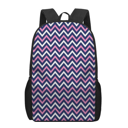 Navy Pink And White Chevron Print 17 Inch Backpack