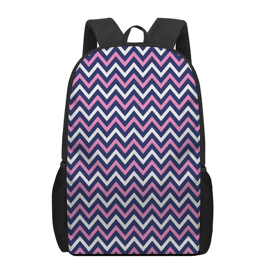 Navy Pink And White Chevron Print 17 Inch Backpack