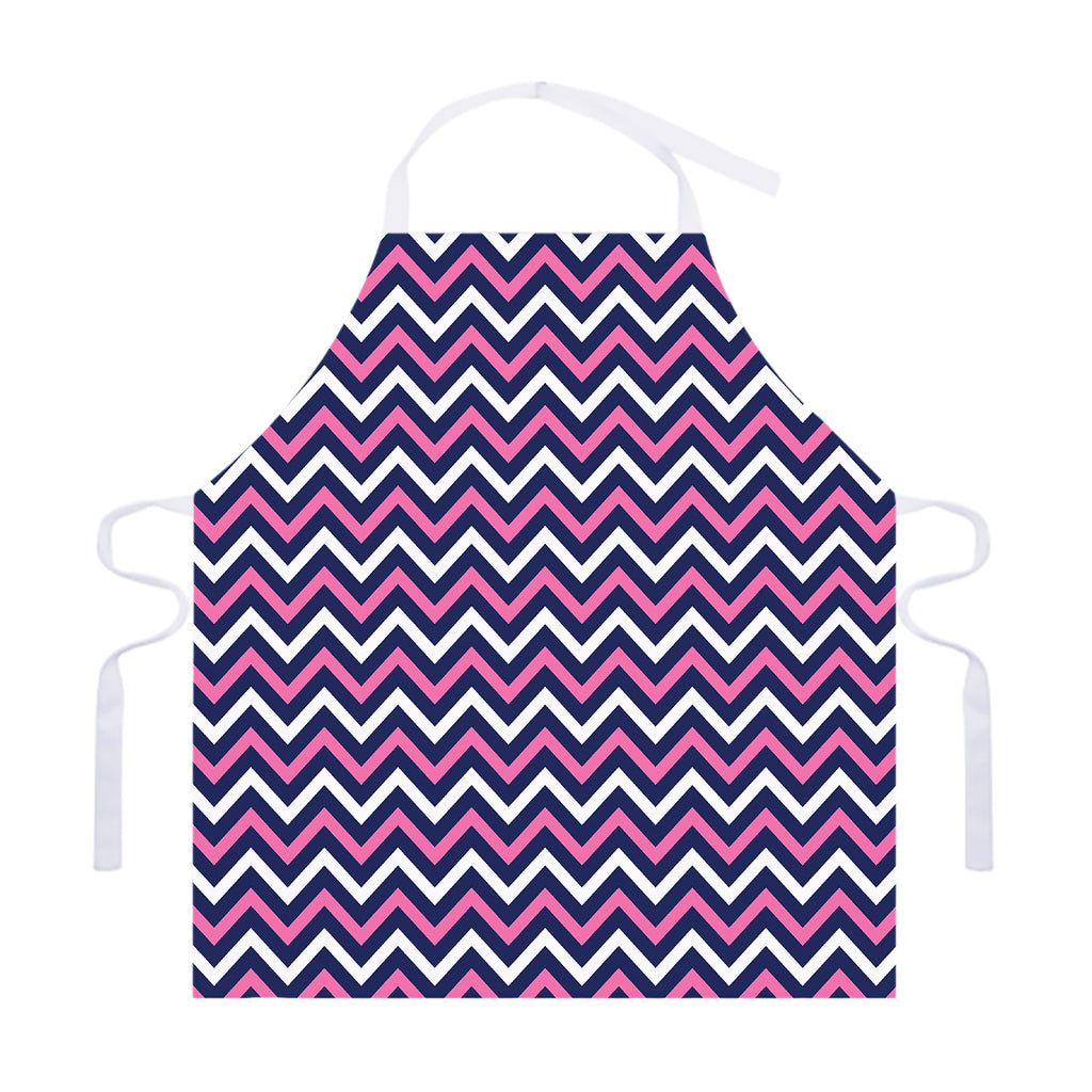 Navy Pink And White Chevron Print Adjustable Apron