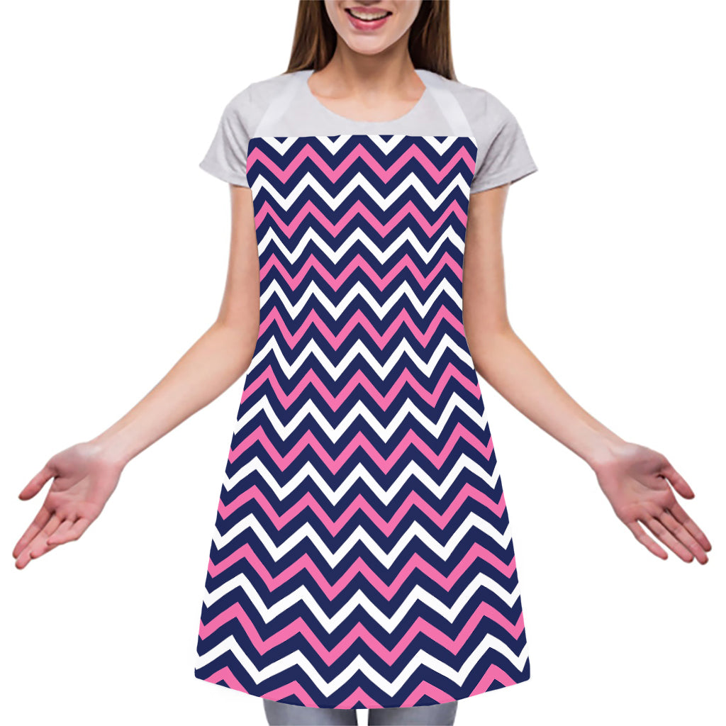 Navy Pink And White Chevron Print Adjustable Apron