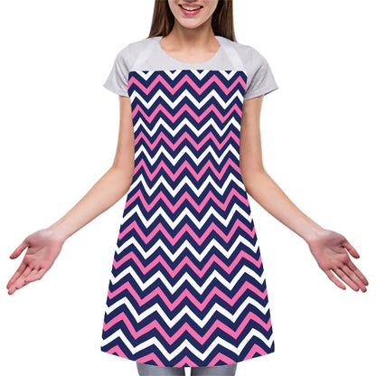 Navy Pink And White Chevron Print Adjustable Apron