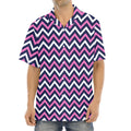 Navy Pink And White Chevron Print Aloha Shirt