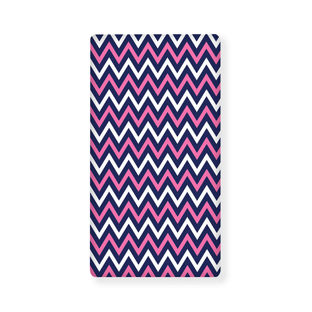 Navy Pink And White Chevron Print Baby Crib Sheet