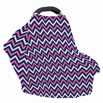 Navy Pink And White Chevron Print Baby Seat Cover