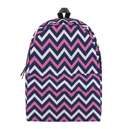 Navy Pink And White Chevron Print Backpack