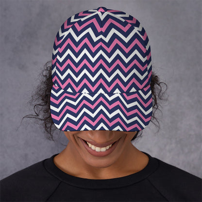Navy Pink And White Chevron Print Baseball Cap