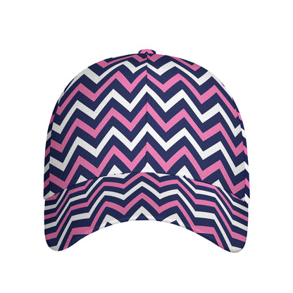 Navy Pink And White Chevron Print Baseball Cap