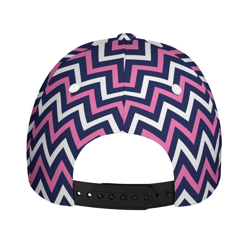 Navy Pink And White Chevron Print Baseball Cap
