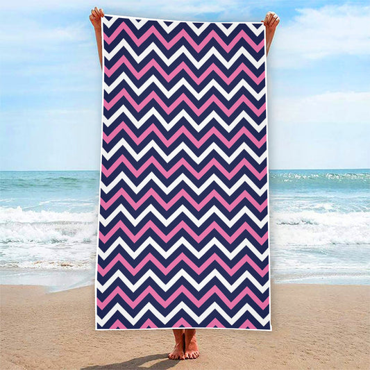 Navy Pink And White Chevron Print Beach Towel
