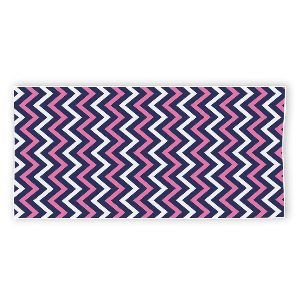 Navy Pink And White Chevron Print Beach Towel