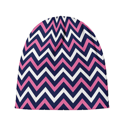 Navy Pink And White Chevron Print Beanie