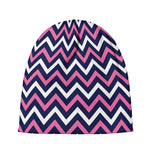 Navy Pink And White Chevron Print Beanie