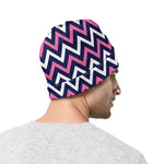 Navy Pink And White Chevron Print Beanie
