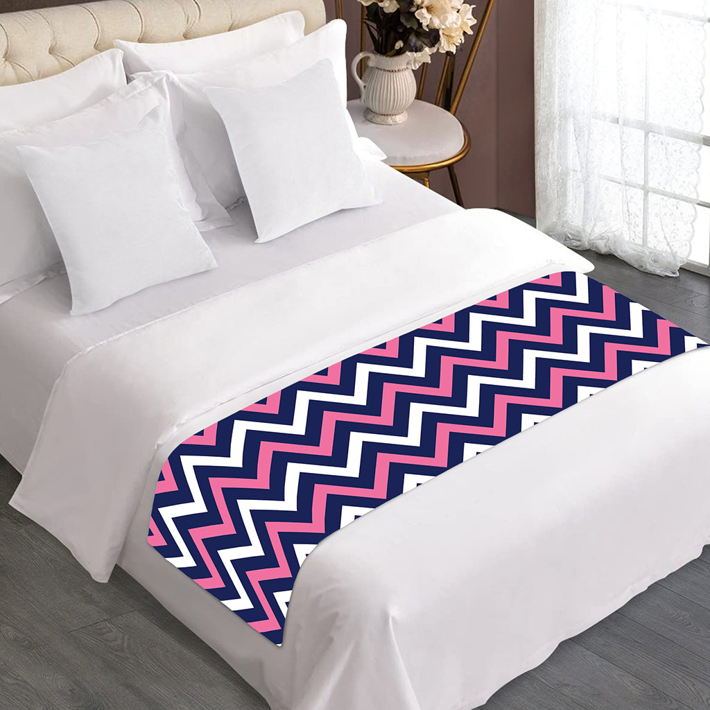 Navy Pink And White Chevron Print Bed Runner