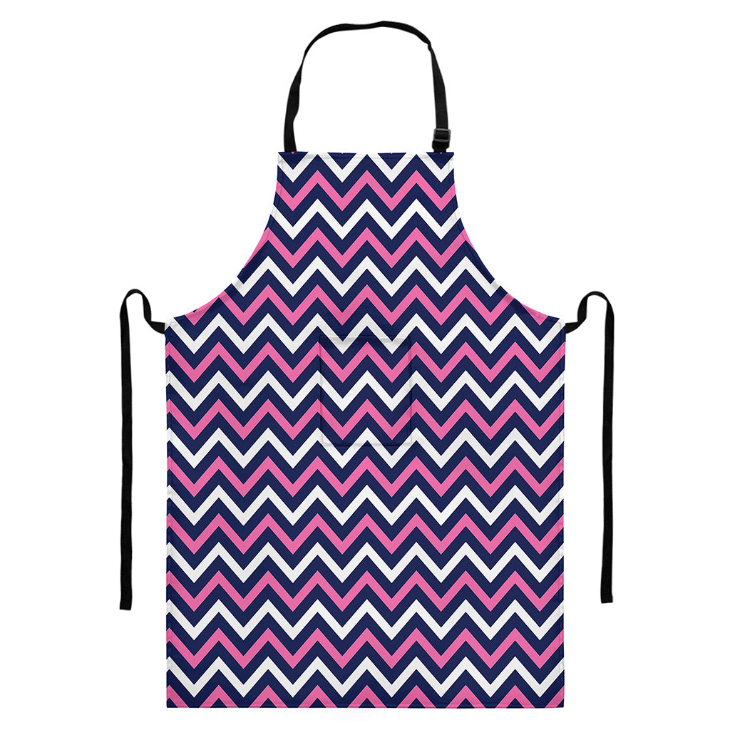 Navy Pink And White Chevron Print Bib Apron With Pocket