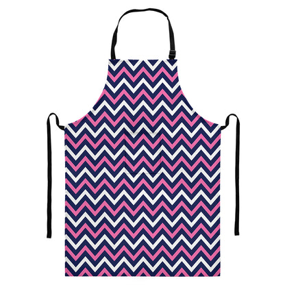 Navy Pink And White Chevron Print Bib Apron With Pocket