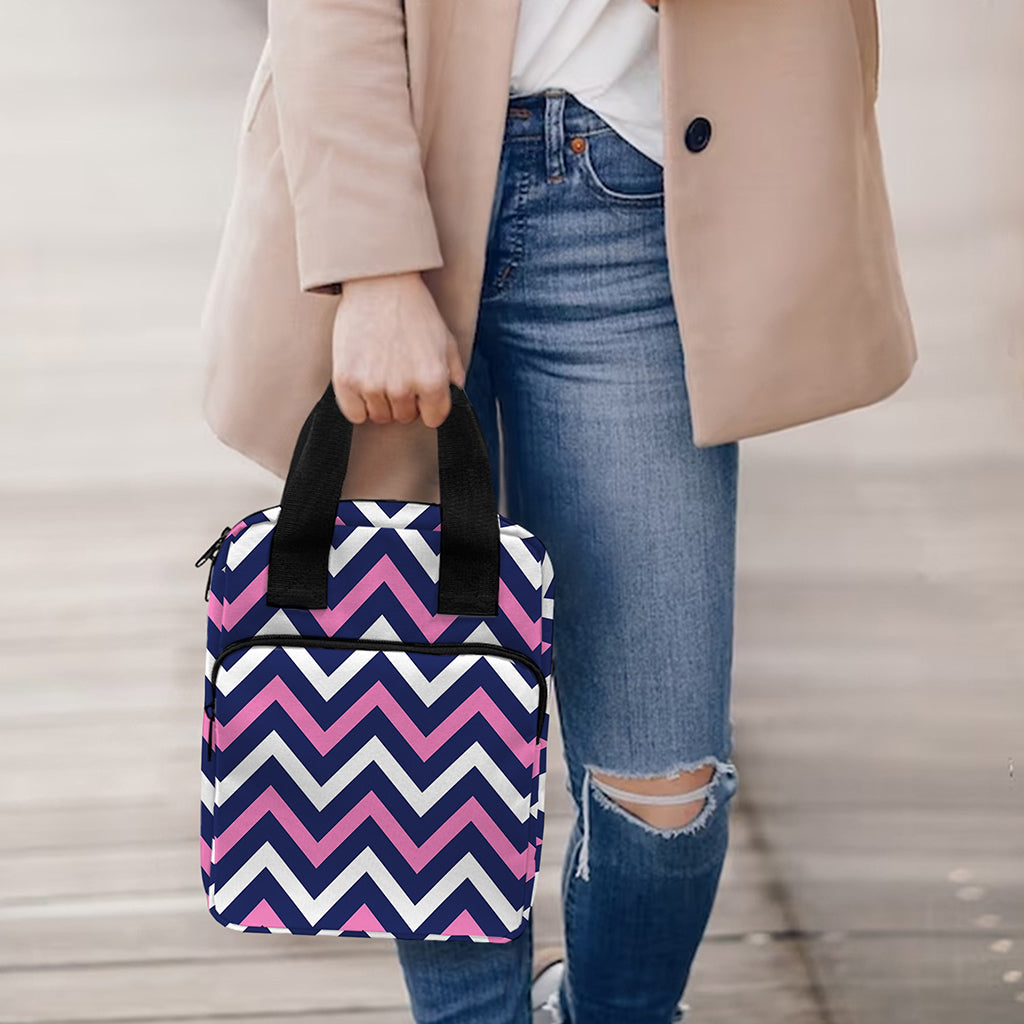 Navy Pink And White Chevron Print Bible Tote Bag