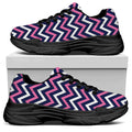 Navy Pink And White Chevron Print Black Chunky Shoes
