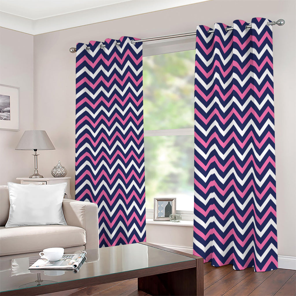 Navy Pink And White Chevron Print Blackout Grommet Curtains