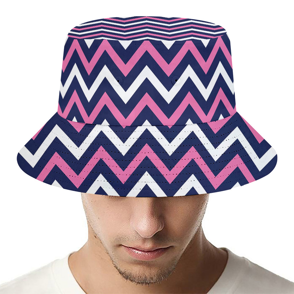 Navy Pink And White Chevron Print Bucket Hat