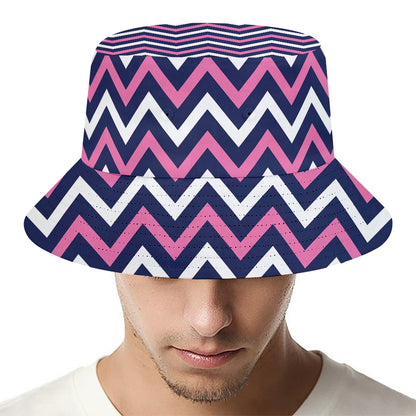 Navy Pink And White Chevron Print Bucket Hat