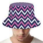 Navy Pink And White Chevron Print Bucket Hat