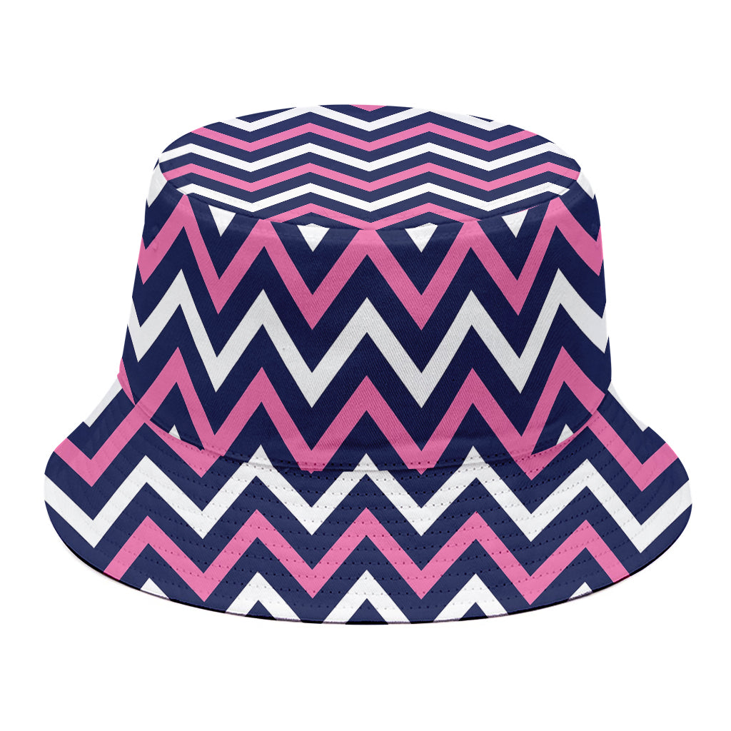 Navy Pink And White Chevron Print Bucket Hat