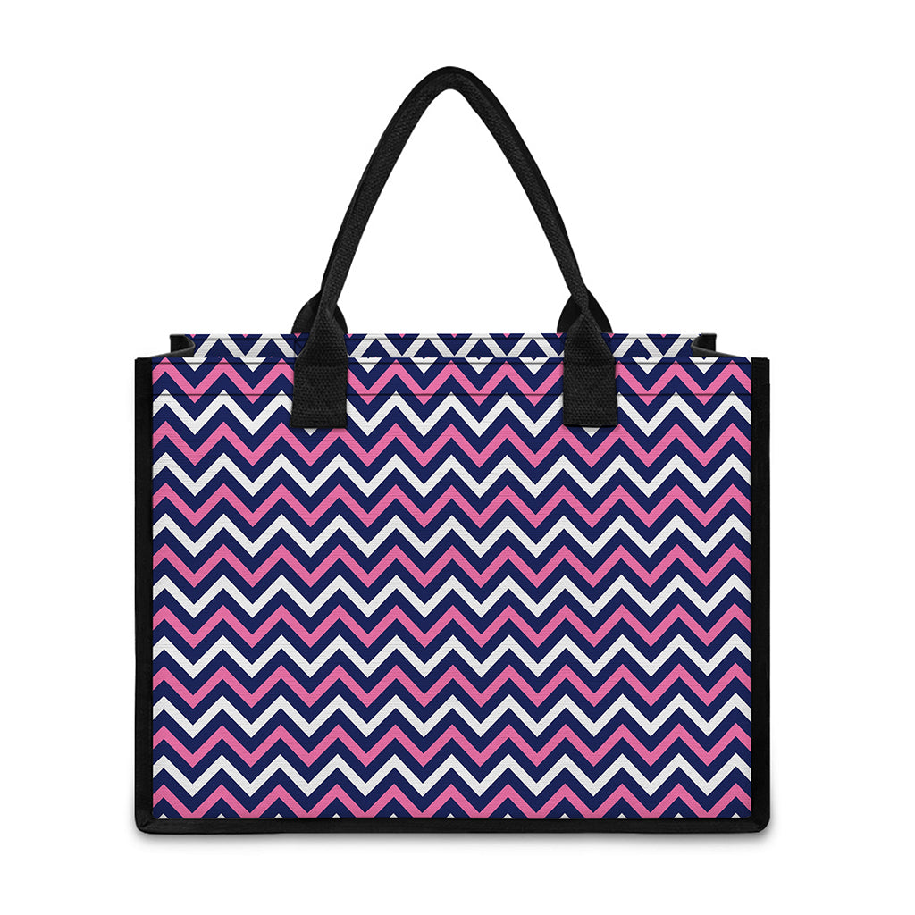 Navy Pink And White Chevron Print Canvas Tote Bag